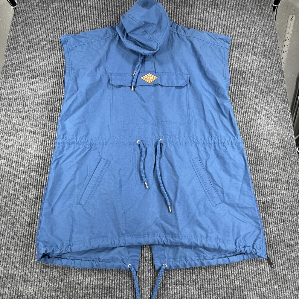 Woolrich Hooded Poncho Mens Large Blue Pullover Anorak Drawstring Utility Pocket